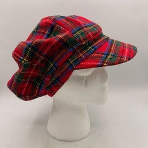 Lloyd Red Plaid Newsboy Cap – Wool Blend – Stretch Fit – One Size